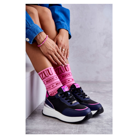 Dámská sportovní obuv na klínku GOE černé a Námořnická modrá Kesi