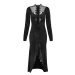 šaty dámské DEVIL FASHION - Black Vintage Gothic Velvet Slit Long Sleeve Fishtail Party