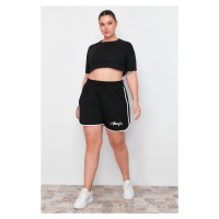 Trendyol Curve Black Printed Piping Detailed Knitted Shorts & Bermuda