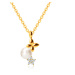 Zlatý 9K náhrdelník - lesklý řetízek ve žlutém zlatě, kulička v perleťové barvě, motýlek, zirkon