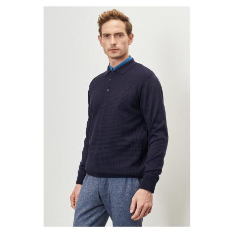 ALTINYILDIZ CLASSICS Men's Navy Blue Standard Fit Normal Cut Polo Collar Woolen Dobby Knitwear S AC&Co / Altınyıldız Classics