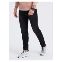 Men's denim jogger pants with stitching - black V3 OM-PADJ-0113