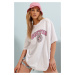 Trend Alaçatı Stili Women's White Crew Neck Boston Printed 100% Cotton Oversize College T-Shirt
