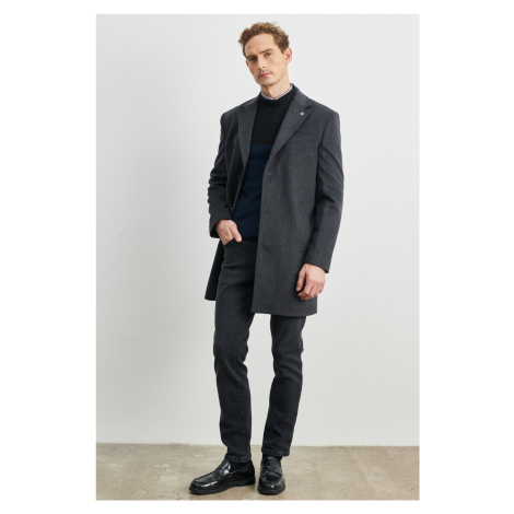 ALTINYILDIZ CLASSICS Men's Anthracite Standard Fit Normal Cut Mono Collar Woolen Overcoat AC&Co / Altınyıldız Classics