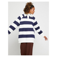 Koton Polo Neck Sweatshirt Oversize Striped Long Sleeve Fleece Inner