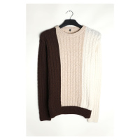 Trendyol Beige Men's Crew Neck Hair Knit Paneled Knitwear Sweater