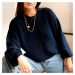 Modrý svetr s kulatým výstřihem – one size