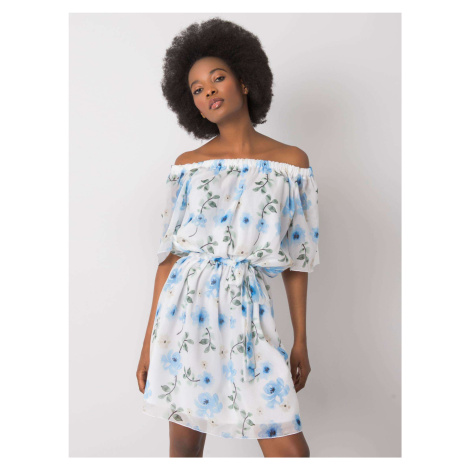 Bílé dámské šaty s modrými květy -white Květinový vzor BASIC