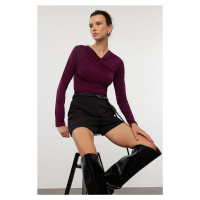 Trendyol Plum Drape Detailed Fitted Long Sleeve Stretchy Knitted Blouse