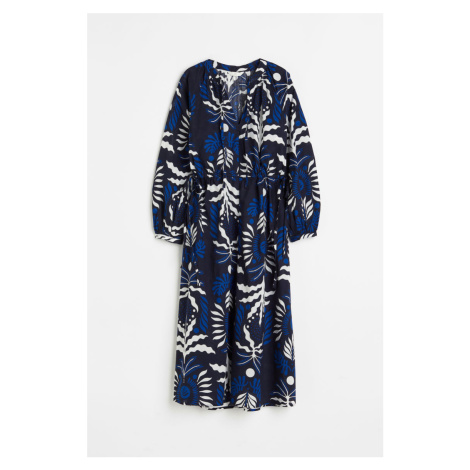 H & M - Bavlněné šaty's vázačkou - modrá H&M