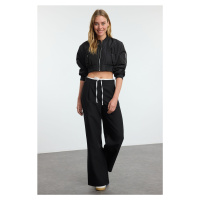 Trendyol Black Waist Detailed Full Mold Thick Fabric Wide Leg Trousers