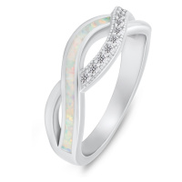 Brilio Silver Elegantní stříbrný prsten se zirkony a syntetickým opálem RI126W 58 mm