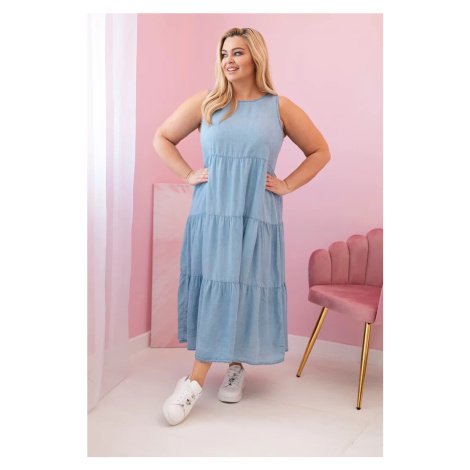 Kesi Włoski Dámské šaty Plus Size z lyocellu, rozšířené s volány světlý denim