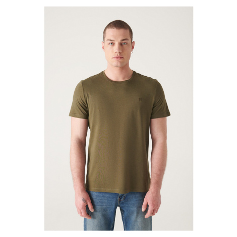 Avva Men's Khaki Ultrasoft Crew Neck Cotton Slim Fit Slim-Fit T-shirt