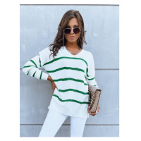Bílo-zelený dámský svetr s pásky