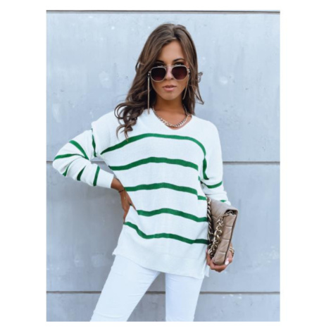 Bílo-zelený dámský svetr s pásky DStreet
