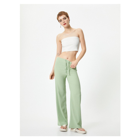 Koton Wide Leg Trousers Tie Waist Ribbed