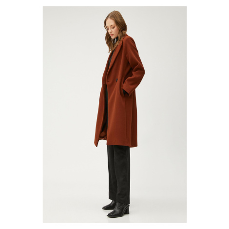 Koton Long Cashmere Coat Dvouřadý Dvojitý Knoflíky S Kapsami