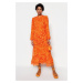 Trendyol oranžová květinová sukně volánková lemovaná tkaná šifonová šaty
