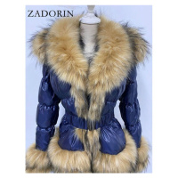 Zimní péřová bunda luxusní s prošíváním a kožíškem
