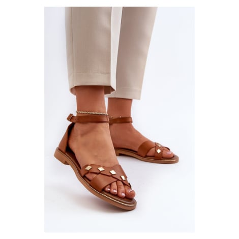 Zazoo dámské ploché kožené sandály, hnědé Kesi
