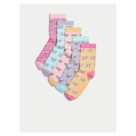 Sada pěti párů holčičích barevných ponožek s motivem psa Marks & Spencer