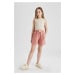 DEFACTO Girl's Pocketed Woven Labeled Shorts