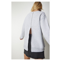 Happiness İstanbul Women's Gray Back Zipper Raised Knitted Sweatshirt