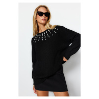 Trendyol Black Soft Textured Stone Detailed Knitwear Sweater