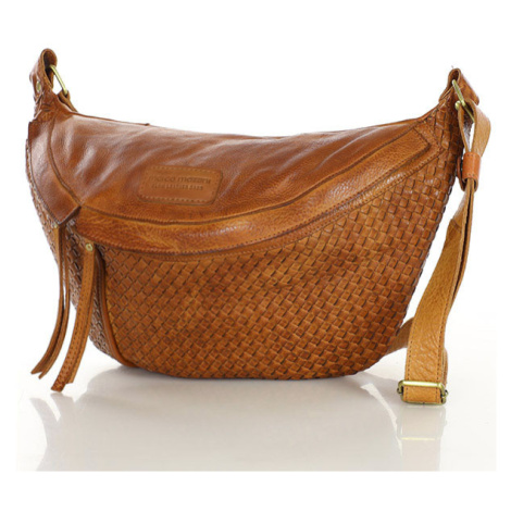 Velká půlměsícová kabelka do pasu pletená kůže Marco Mazzini handmade