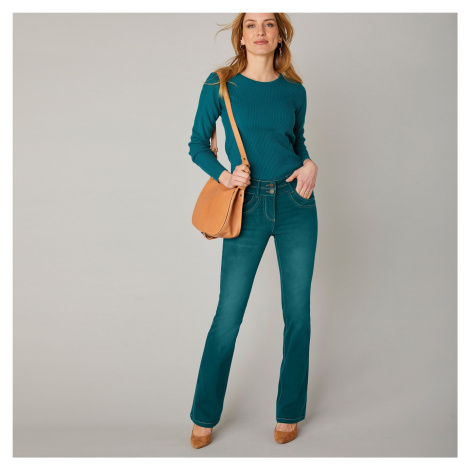 Blancheporte Bootcut barevné džíny smaragdová