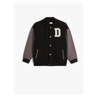 Koton Bomber College Jacket with Snap Buttons and Printed Appliques