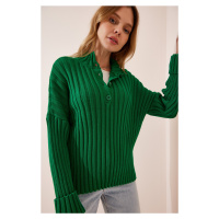 Happiness İstanbul Women's Green Turtleneck Corduroy Knitwear Sweater
