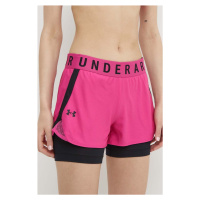 Tréninkové šortky Under Armour dámské, růžová barva, s potiskem, high waist