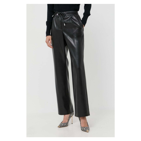 Kalhoty BOSS dámské, černá barva, jednoduché, high waist Hugo Boss