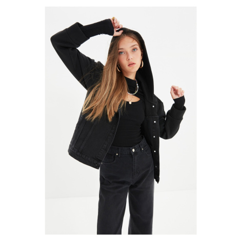 Trendyol Black Hooded Denim Jacket