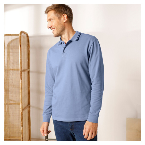 Blancheporte Polo tričko s pruhovaným límečkem s dlouhými rukávy modrá džínová