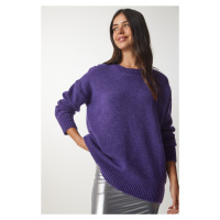 Happiness İstanbul Dámský fialový oversize pletený svetr