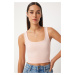 Happiness İstanbul Women's Light Powder Square Collar Halter Corduroy Crop Top