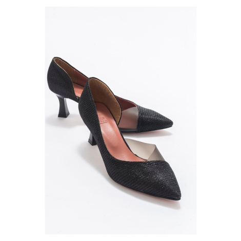 LuviShoes 353 Black Glittery Heels Women's Shoes