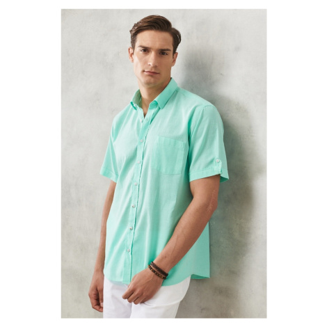 AC&Co / Altınyıldız Classics Men's Mint Comfort Fit Button-down Collar Linen Look 100% Cotton Fl
