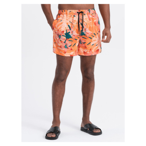 Ombre Men's swim shorts in floral motif - orange