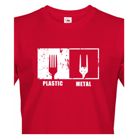 Pánské tričko s potiskem Plastic vs Metal - parodie na metalové trička  BezvaTriko | Modio.cz