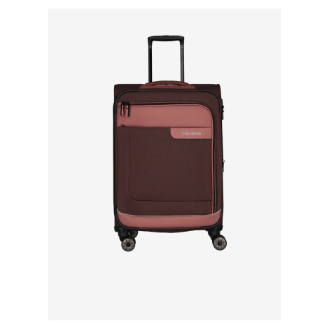 Růžovo-hnědý cestovní kufr Travelite Viia 4w M