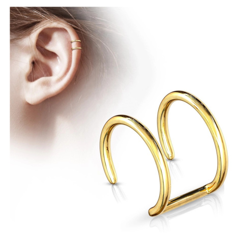 Falešný piercing do ucha z chirurgické oceli - dvojitý kroužek ve zlatém odstínu Šperky eshop