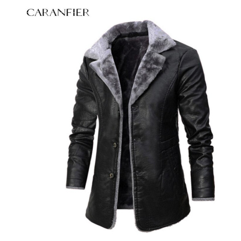 Pánský kožený kabát s kožešinovou podšívkou - ČERNÝ CARANFLER