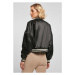 Ladies Short Oversized Satin College Jacket - black