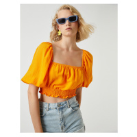 Koton Crop Blouse with Elastic Waist Linen Blend