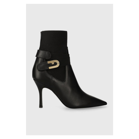 Kožené kotníkové boty Furla Sign dámské, černá barva, na podpatku, YG63SGN BX2164 O6000
