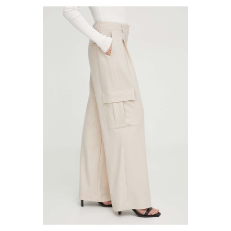 Kalhoty s příměsí vlny Herskind Louise béžová barva, jednoduché, high waist, 5011993 Birgitte Herskind